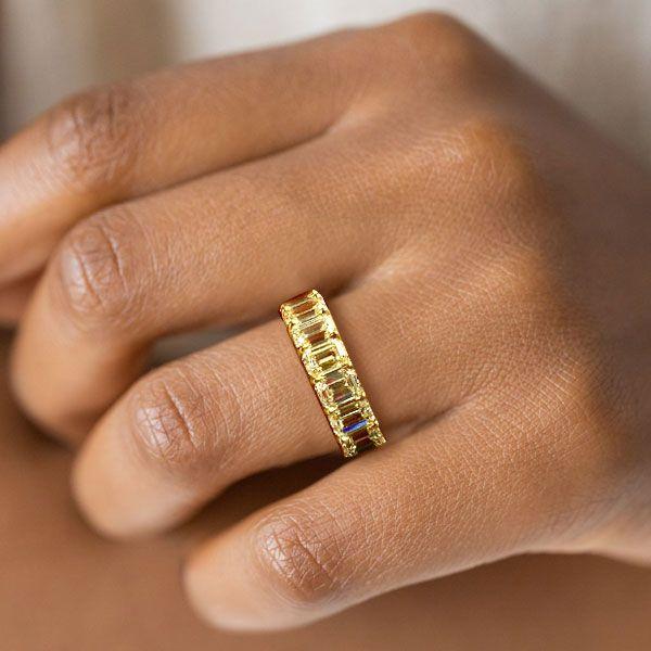 Golden Emerald & Topaz Eternity Band - 18K Gold Plated Sterling Silver Wedding Ring