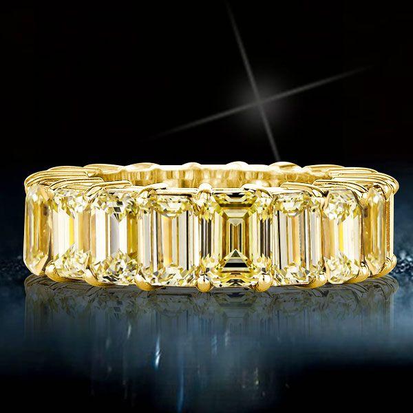 Golden Emerald & Topaz Eternity Band - 18K Gold Plated Sterling Silver Wedding Ring
