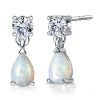 Sterling Silver Drop Earrings with Round & Pear Cut White Sapphire and Opal