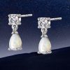 Sterling Silver Drop Earrings with Round & Pear Cut White Sapphire and Opal