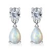 Sterling Silver Drop Earrings with Round & Pear Cut White Sapphire and Opal