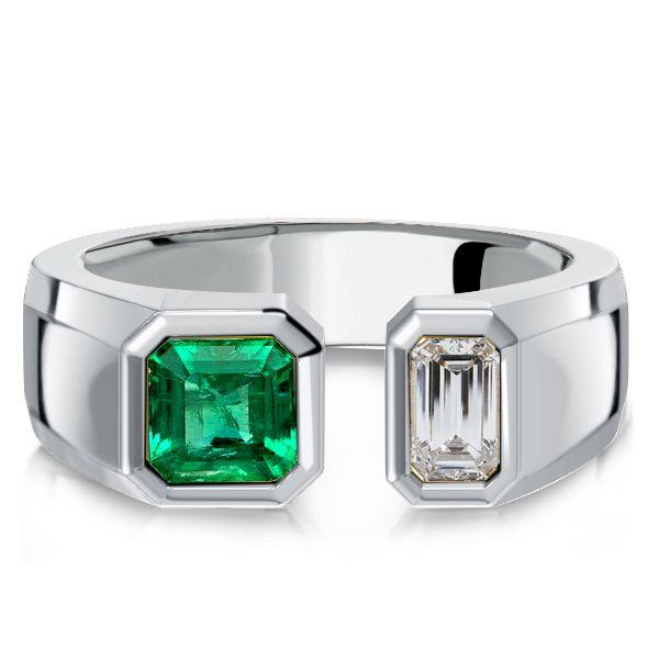 Emerald Signet Ring - Sterling Silver Bezel Open Ring for Women
