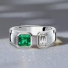 Emerald Signet Ring - Sterling Silver Bezel Open Ring for Women