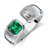Emerald Signet Ring - Sterling Silver Bezel Open Ring for Women