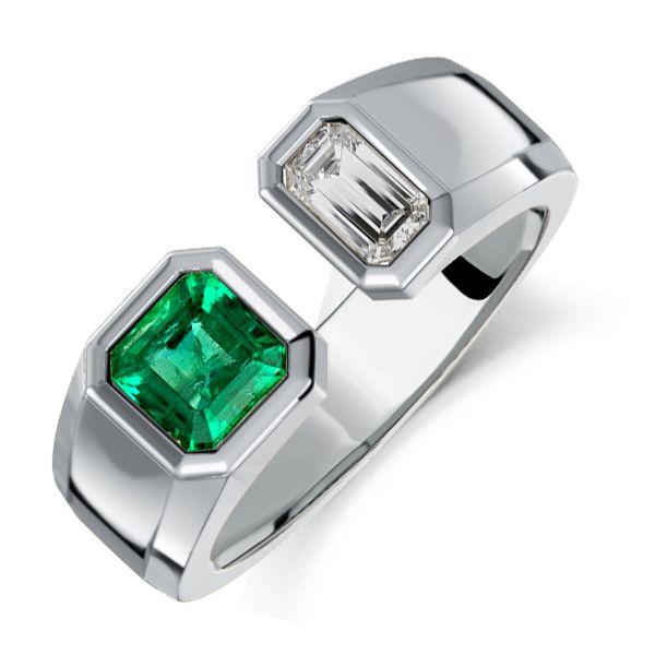 Emerald Signet Ring - Sterling Silver Bezel Open Ring for Women