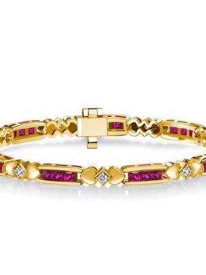 Princess Cut Ruby and Sapphire Tennis Bracelet in 18K Gold Plated Sterling Silver