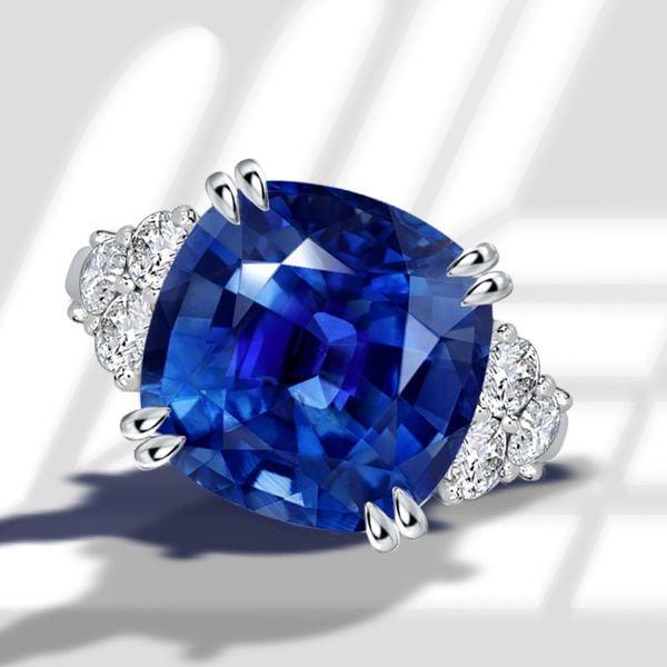 Sterling Silver Double Prong Blue Sapphire Engagement Ring with 13.15 CT.TW.