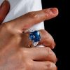 Sterling Silver Double Prong Blue Sapphire Engagement Ring with 13.15 CT.TW.