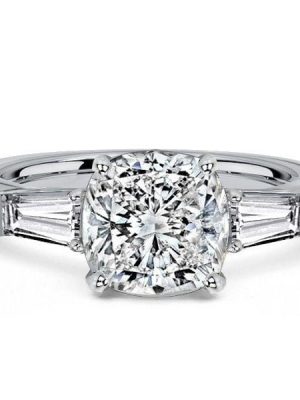 3 Stone White Sapphire Cushion Cut Engagement Ring in Sterling Silver