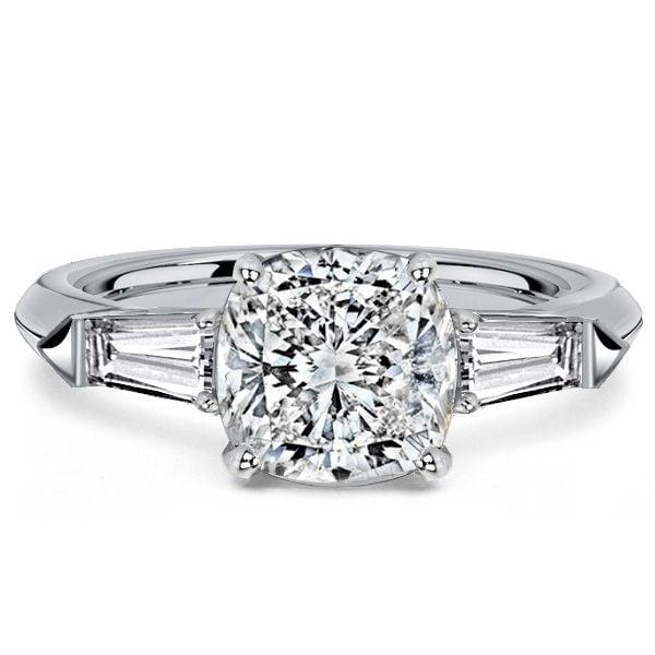 3 Stone White Sapphire Cushion Cut Engagement Ring in Sterling Silver