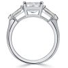 3 Stone White Sapphire Cushion Cut Engagement Ring in Sterling Silver