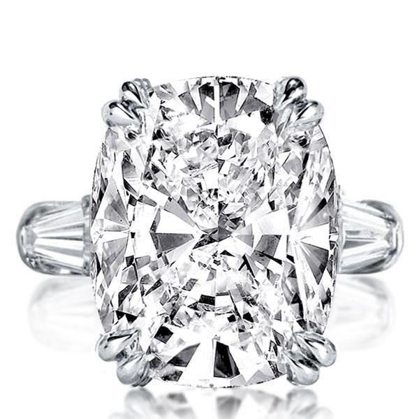 Cushion Cut Created White Sapphire Engagement Ring Set - Sterling Silver Three Stone Wedding Rings