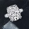 Cushion Cut Created White Sapphire Engagement Ring Set - Sterling Silver Three Stone Wedding Rings