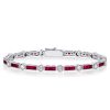 Ruby & White Stone Tennis Bracelet in Sterling Silver - Art Deco Style