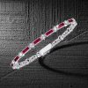 Ruby & White Stone Tennis Bracelet in Sterling Silver - Art Deco Style