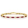 Ruby & White Stone Tennis Bracelet in Sterling Silver - Art Deco Style