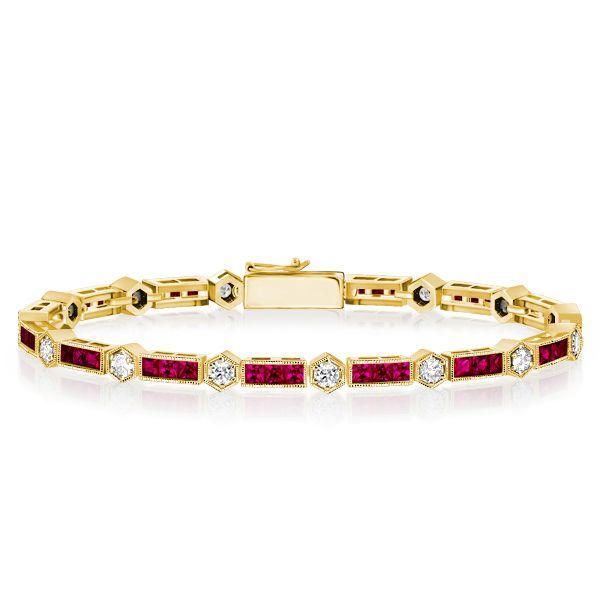 Ruby & White Stone Tennis Bracelet in Sterling Silver - Art Deco Style