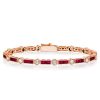 Ruby & White Stone Tennis Bracelet in Sterling Silver - Art Deco Style