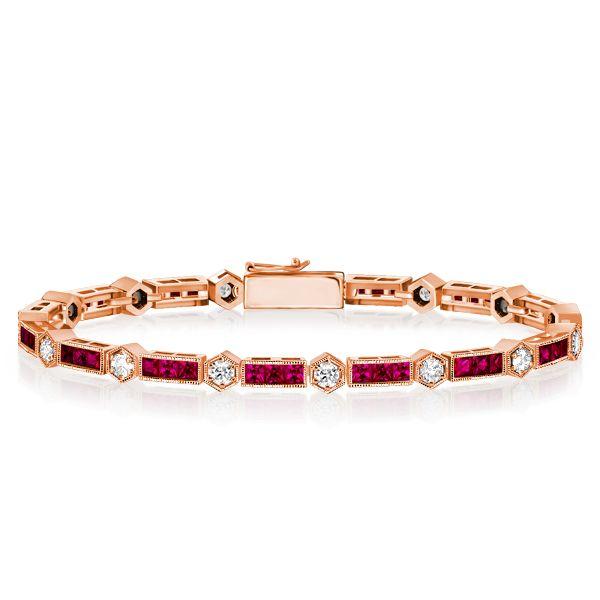 Ruby & White Stone Tennis Bracelet in Sterling Silver - Art Deco Style
