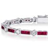 Ruby & White Stone Tennis Bracelet in Sterling Silver - Art Deco Style