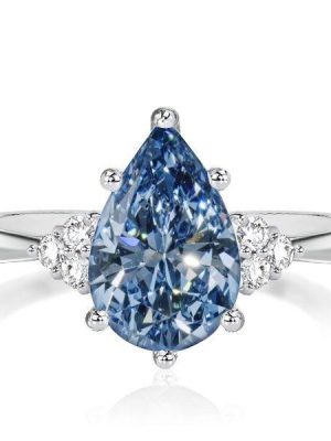 Pear Blue Topaz Engagement Ring - 925 Sterling Silver Wedding Promise Ring