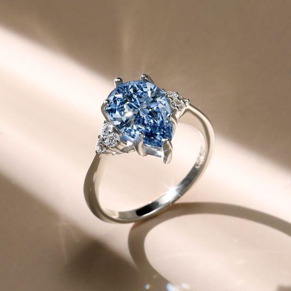 Pear Blue Topaz Engagement Ring - 925 Sterling Silver Wedding Promise Ring