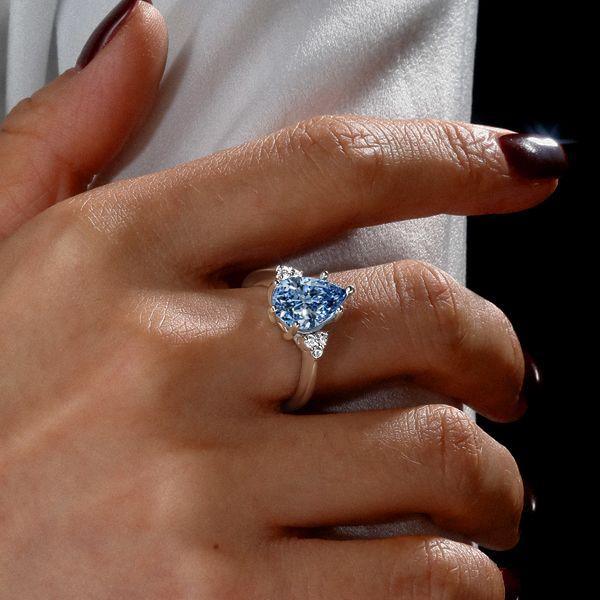 Pear Blue Topaz Engagement Ring - 925 Sterling Silver Wedding Promise Ring