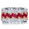 Two-Tone Sterling Silver Ruby Eternity Band Set - Round & Baguette