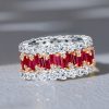 Two-Tone Sterling Silver Ruby Eternity Band Set - Round & Baguette