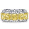 Yellow Asscher Cut Eternity Wedding Band - Sterling Silver - 10.7 CTW