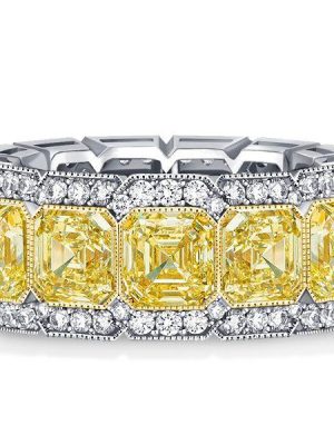 Yellow Asscher Cut Eternity Wedding Band - Sterling Silver - 10.7 CTW
