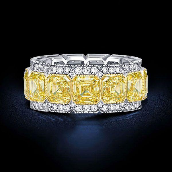 Yellow Asscher Cut Eternity Wedding Band - Sterling Silver - 10.7 CTW