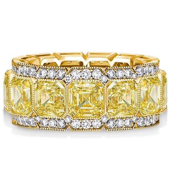 Yellow Asscher Cut Eternity Wedding Band - Sterling Silver - 10.7 CTW