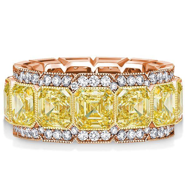 Yellow Asscher Cut Eternity Wedding Band - Sterling Silver - 10.7 CTW