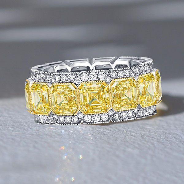 Yellow Asscher Cut Eternity Wedding Band - Sterling Silver - 10.7 CTW