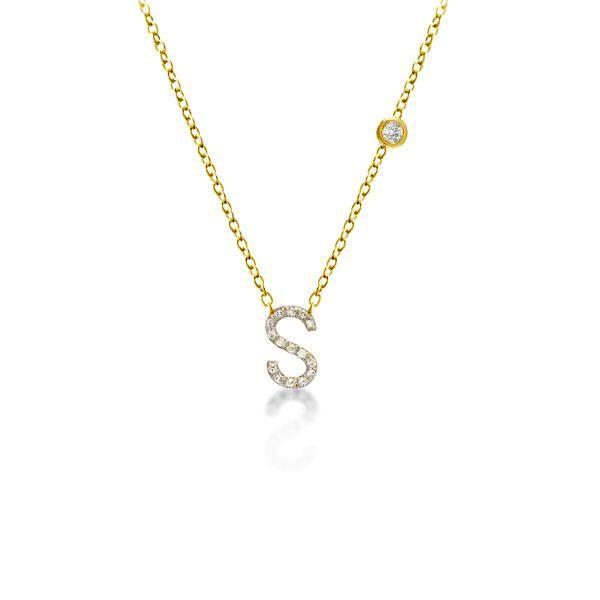 Personalized Initial Necklace - 18K Gold Plated Sterling Silver Bezel Letter Pendant