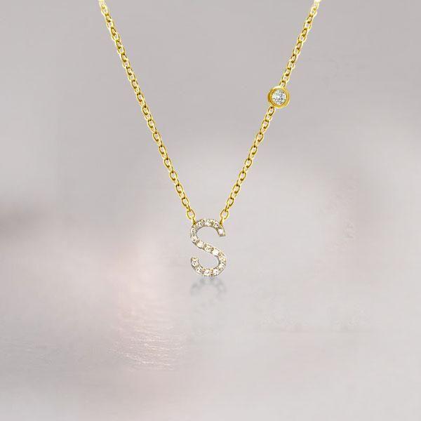 Personalized Initial Necklace - 18K Gold Plated Sterling Silver Bezel Letter Pendant