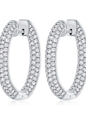 Sterling Silver Pave Hoop Earrings for Women - 3.65 CTW