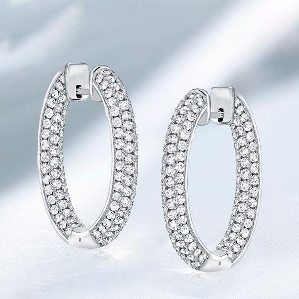 Sterling Silver Pave Hoop Earrings for Women - 3.65 CTW