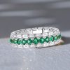 Emerald & Sapphire Eternity Band - Baguette & Round Cut - Sterling Silver