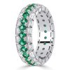 Emerald & Sapphire Eternity Band - Baguette & Round Cut - Sterling Silver