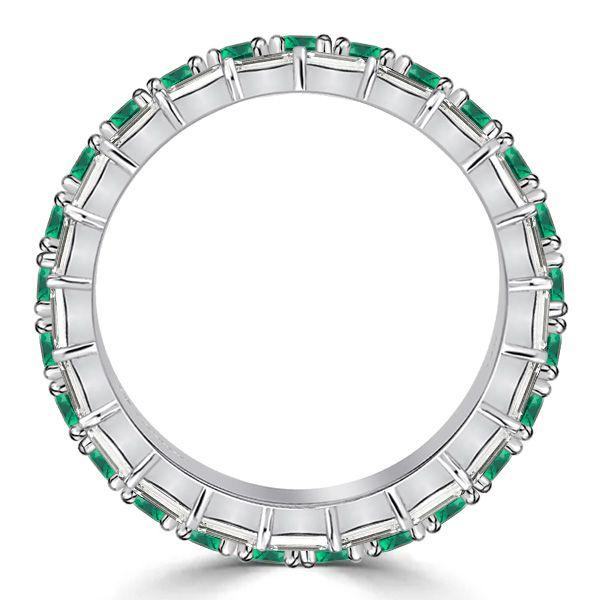 Emerald & Sapphire Eternity Band - Baguette & Round Cut - Sterling Silver