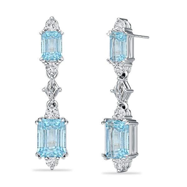 Emerald Cut Aquamarine Drop Earrings for Women in Rhodium Plated 925 Sterling Silver