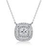 Double Halo White Sapphire Cushion Cut Pendant Necklace - Sterling Silver