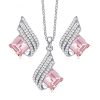 Emerald Cut Pink Sapphire Necklace & Earrings Set - Sterling Silver Jewelry