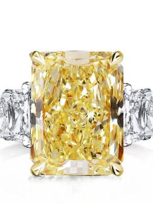Two-Tone Sterling Silver Engagement Ring - 14.22 CT Center Stone
