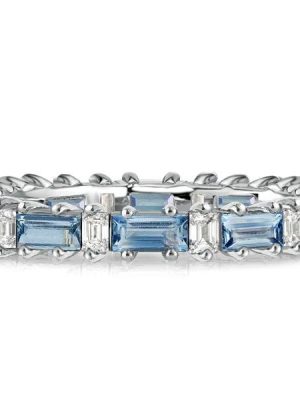 Blue Topaz Eternity Wedding Band Ring in 925 Sterling Silver with Rhodium Finish