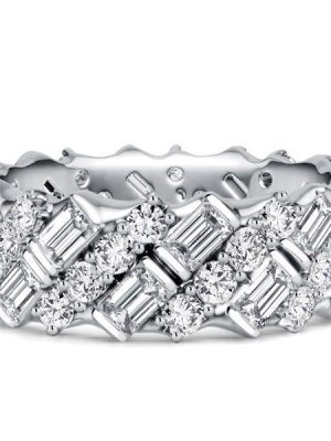 3.20 CT. TW. Round & Emerald Cut Eternity Band in Rhodium-Plated 925 Sterling Silver