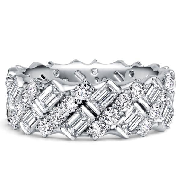 3.20 CT. TW. Round & Emerald Cut Eternity Band in Rhodium-Plated 925 Sterling Silver