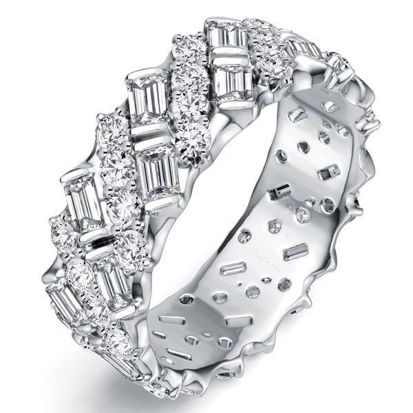 3.20 CT. TW. Round & Emerald Cut Eternity Band in Rhodium-Plated 925 Sterling Silver